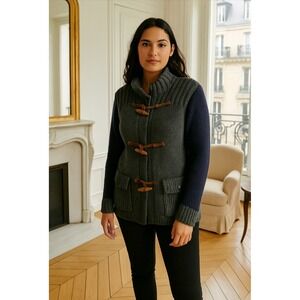 Vintage Tommy Hilfiger Woman's Medium Wool Bld‎ Cable Knit Cardigan Sweater Gray